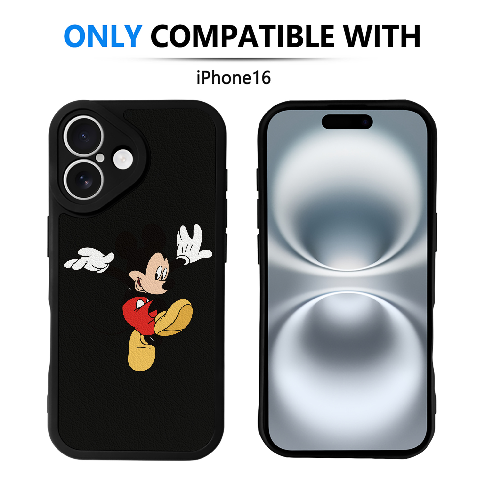 （画像用） ミッキーマウス Mickey Mouse 【iPhone 16シリーズ対応】シリコンスマホケース（レザー調） 材質：シリコン